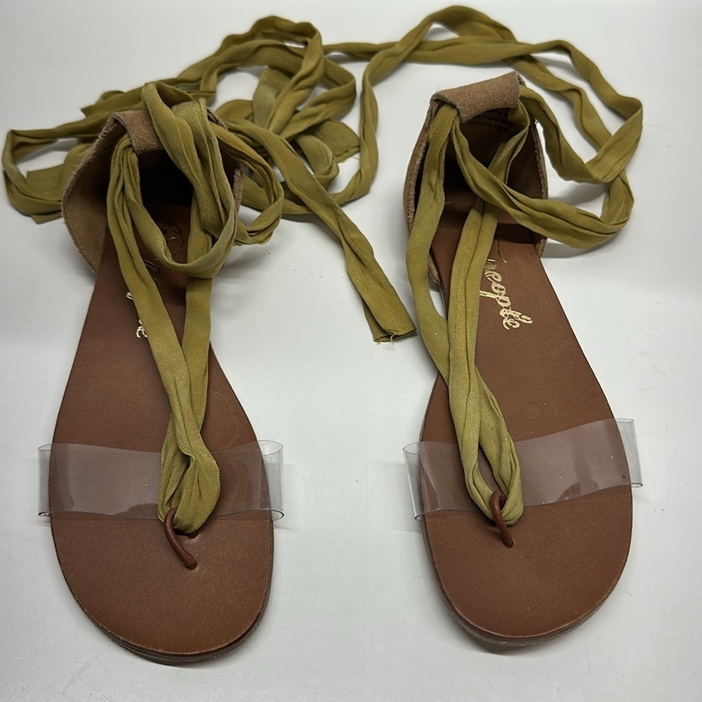Free People Barcelona Sandals Open Toe Tie Up Ankle Clear Strap Yellow Size 7